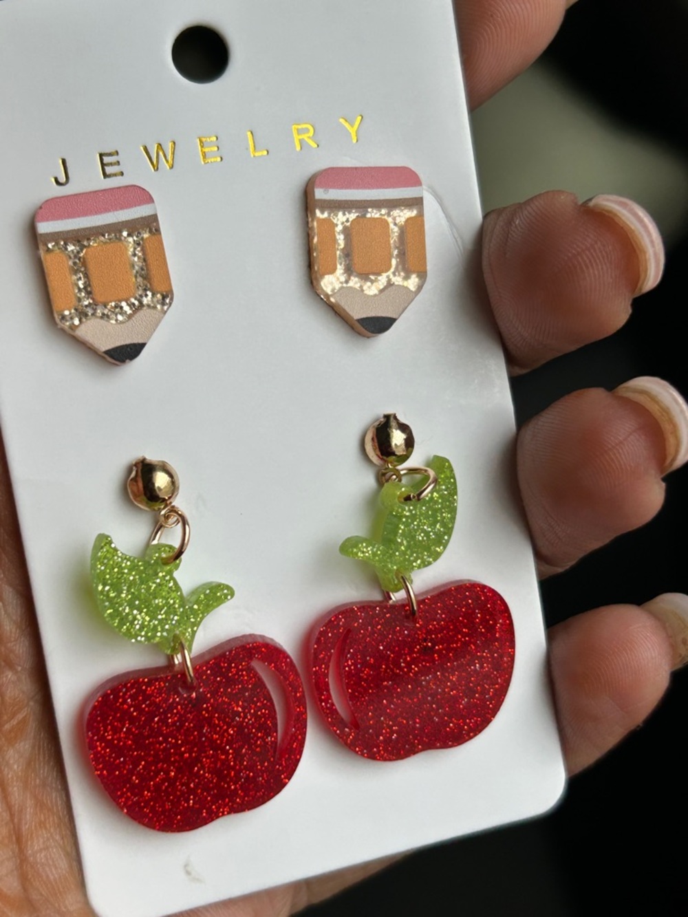 Glitter Apple Earrings with Pencil Studs
